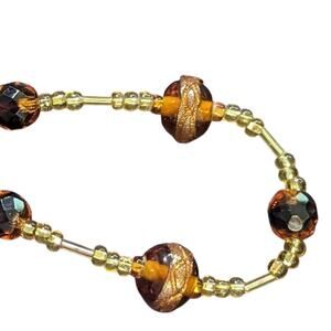 Rose Toggle Gold Brown  Lamp Work Bead Bracelet